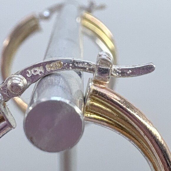 VTG Sterling Silver 925 Tri Tone Triple Hoop Earrings Hinged Post 1.25" Diameter - Picture 7 of 9